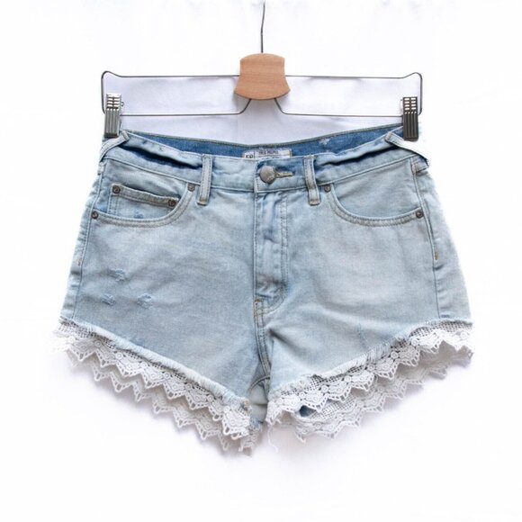 Free People Pants - Free People Shorts Womens 25 Blue Lace Hem Boho Festival Light Wash Ripped Denim